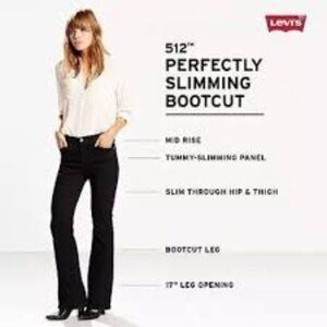 Levis Perfectly Slimming Straight 512 Black Denim Jeans Size 8 Med High Rise